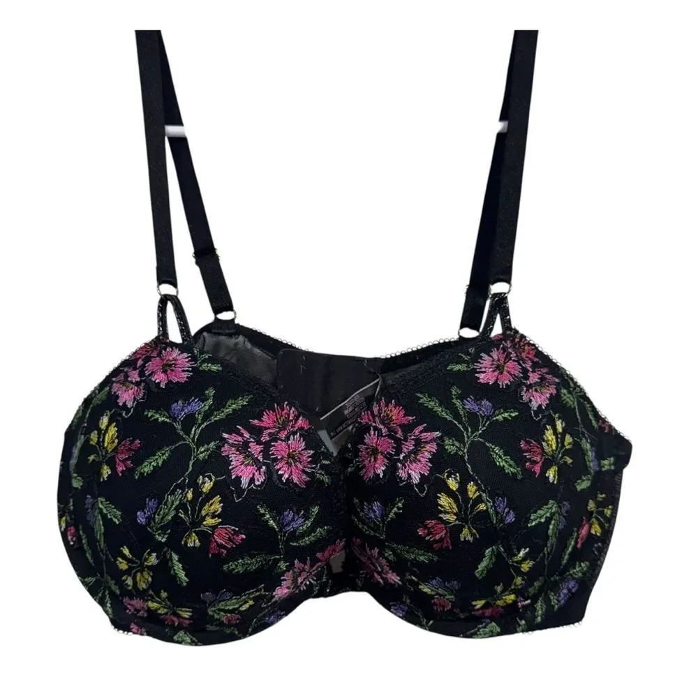 Victoria's Secret 36C Black Floral Embroidered Very Sexy Push Up Bra